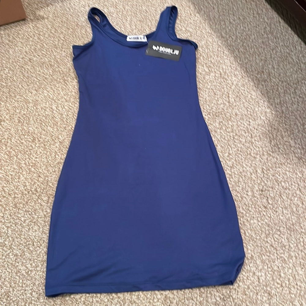 DOUBLJU Women's Basic Scoop Neck Sleeveless Bodycon Mini Tank Dress Size small